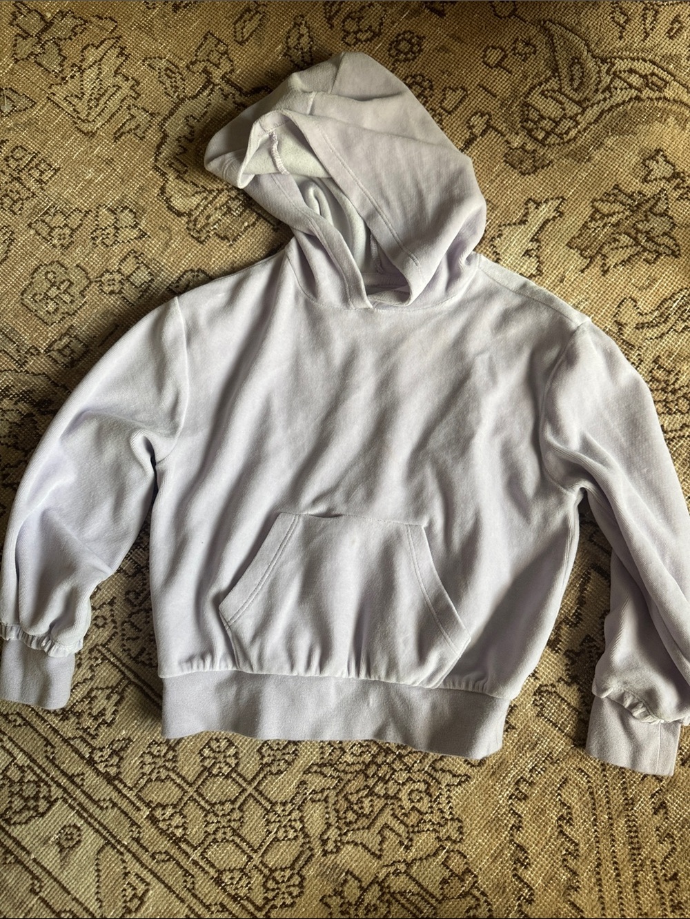 Girls Lightweight Velour Pullover Hoodie Sweatshirt - Light Lavender, Size 6